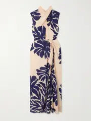 [Johanna Ortiz] Johanna Ortiz - City Wonders Tie-front Cutout Draped Printed Silk Crepe De Chine Midi Dress - Ivory - US4 US 4 Ivory