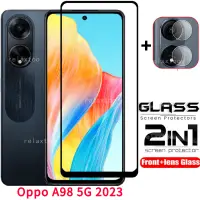 在飛比找蝦皮購物優惠-2in1 全覆蓋鋼化玻璃適用於 Oppo A98 A78 A