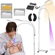 2 in 1 Lash Light for Eyelash Tech, UV Glue Curing Light & 3 Color Dimming Floor Lamp, Glue Cured in 1-3S, Flexible Gooseneck Esthetician Lamp with Foot Pedal Switch for Lash Extensions