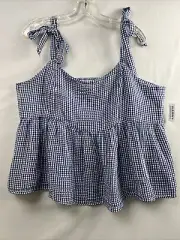 Old Navy Womens Top Babydoll Check Blue Gingham Cinched Back size XL New