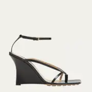 Bottega Veneta Stretch Multi-Strap Wedge Sandals, Black - Retail $1100