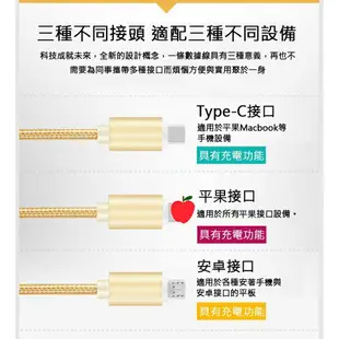 【一線三用！多色可選】 三合一尼龍充電線 1.2米 一拖三線 手機充電線 手機傳輸線 尼龍編織線 充電 傳輸線 充電線