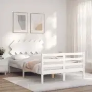 NNEVL Bed Frame with Headboard White 137x187 cm Double Solid Wood