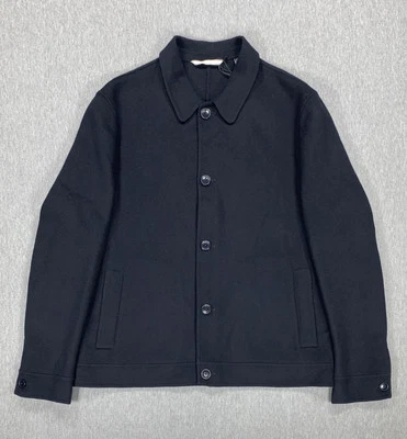 $395 Ted Baker Navy Sharpow Wool Collared Button Up Jacket Men Size 5 (XL / 42)