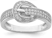 [JewelryWeb] 925 Sterling Silver Solid Polished CZ Simulated Diamond Buckle Ring Band Style-Ring for Women