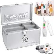 Combination Lock Box for Medication Medical Lock Box for Meds Family Emergency First Aid Box Organizer,23.5 * 15.5 * 16cm,Silver,14in