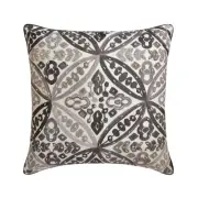 Grey Cotton Embroidery & Pearl 16"x16" Throw Pillow Cover - Adilah