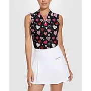 US Open Women's Tennis Shirt Sleeveless Print UPF50 Quick Dry Tennis Golf Badminton Zip Collar Heart Tee Tshirt Top Black Tennis Clothing
