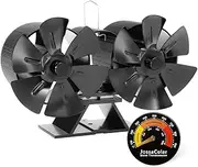 JossaColar Wood Stove Fan Heat Powered Stove Fan Dual Motors, Fireplace Fan Stove Fan Non Electric, Thermal Fan for Wood Burning Stove/Pellet/Log Burner, w/Wood Stove Accessories Thermometer