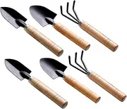 6Pcs Mini Gardening Tools Set Wooden Handle Metal Tools for Loosening Weeding and Transplanting for Gardens and Indoor Plants