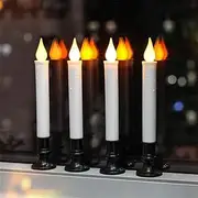 [FPOO] Window Candles with Dusk to Dawn Light Sensor, Battery Operated Candlesticks Long-Lasting 20+ Days, Flameless Taper Candles Flickering with Black Holders for Christmas Windows (4 Pack, 9 inch)