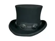 Black 100% Wool Felt Top Hat Black Concho Band Victorian Slash Mad Hatter