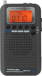 HRD-737 Portable Full Band Radio Aircraft Band Receiver FM/AM/SW/CB/Air/World Band with LCD Display Alarm Clock ALKOY