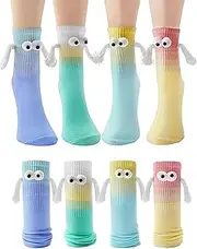 [Generic] 4 Pairs of Magnetic Socks with Hands, Smiley Face Funny Couple Mid Calf Socks, Gifts for Boyfriend, Couple, Best Friends