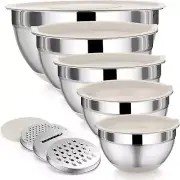 Khaki Mixing Bowl with Lid Set, 5 Piece Stainless Steel Mixing Nesting Bowls for