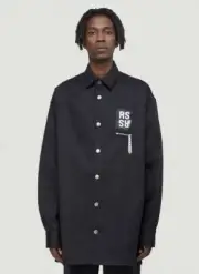 Raf Simons Oversized Denim Button Shirt Patch MEDIUM Black