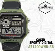Casio Standard Digital Sport Green Cloth Band Watch AE-1200WHB-3B