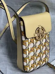 Tory Burch MILLER BASKET-WEAVE PHONE CROSSBODY Bag Cornbread $378 NWT New