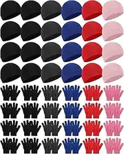 [Tarpop] 48 Pcs Kids Winter Beanies Kids Gloves Set Warm Cold Weather Hats Stretchy Finger Knit Gloves for Unisex Children Boys Girls School Outdoor, Classic Colors, One Size