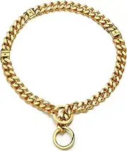 Abaxaca 18K Gold Dog Collar Large Small Stianless Steel 15mm White Big Dog Puppy Necklace Choke Chain Training Collar Cuban Link for Big Small Dog 12 inch to 24 inch (M, Gold Adjustable)