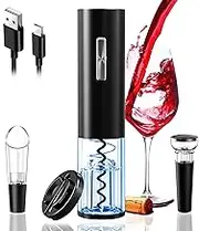 Electric Wine Opener Set, Rechargeable Automatic Wine Corkscrew Remover Kit, Cordless Electric Wine Bottle Opener with USB Charging Cable, Wine Pourer, Vacuum Stopper, Foil Cutter for Wine Lovers Gift