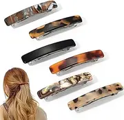 KEYRI 6 PCS French Hair Clip 7.5cm/3" Barrette Tortoise Shell Acetate French Barrettes Hair Clips Delicate Hair Accessories Colorful Hair Slides Barrette Hair Clips for Girls and Women (Six Colors)