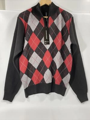 Leonardo Gavino ARGYLE Long Sleeve Sweater Men's Black Sz Small New