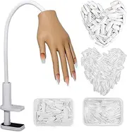 Practice Hand for Acrylic Nails - Silicone Nail Hand Practice Upgrade, Fake Nail Manican Hand for Nail Practice, Flexible Mannequin Hand with 100PCS Nail Tips