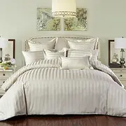 New 500TC 100% Cotton 2.5cm Beige Stripe Duvet Quilt Doona Cover Set - S D Q K SK (Double)