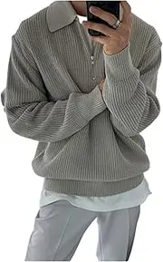 [QLXYYFC] Men's Winter Jumpers Long Sleeve Quarter Zip Casual Lapel Fluffy Pullover Sweater Sweatshirts