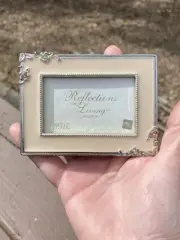 Ornate Enamel 2”x3” Picture Frame Cream, Silver Gemstones Made By Russ