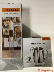 Joytata 2-Speed Milk Frother Handheld Battery Operated w/ Stand and Milk Pitcher