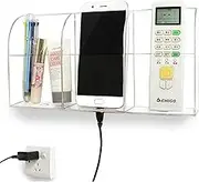 Large Acrylic 3-Slot Wall Mounted Smart Phone Charging Holder Station Clear Hanging TV Remote Control Holder Media Organizer Wall Pocket Caddy Container Bedside Clear Phone Charging Stand
