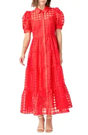 English Factory Grid Pattern Tiered Midi Shirtdress at Nordstrom, Size Medium