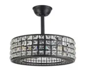 OUKANING 18" Enclosed Cage Crystal Lampshade Ceiling Fan with Light & Remote