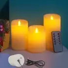 3pcs/set USB Rechargeable Flameless Electric Led Candles With Remote Control,Pil