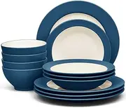 [Noritake] Colorwave Blue 12-Piece Rim Dinnerware Set, Service for 4