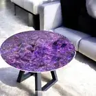 30" Round Amethyst Stone Center Sofa Coffee Table Handmade Crystal Healing Decor
