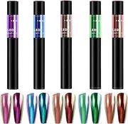 Chrome Powder for Nails | Gel Polish Nail Glitter Powder - Manicure Art Accessories, Set of 5 False Fingernail Shimmer Decoration for Women