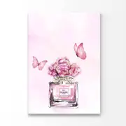 Pink Floral Perfume Butterflies Print 100% Australian Made 100 x 150cm (Stretched)