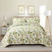 Cotton Bedspread Quilt Sets - Reversible Patchwork Queen Green/Pink Floral