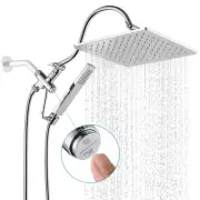 All Metal 10 inch Shower Head With Handheld Combo With Press Button 2-Way Div...