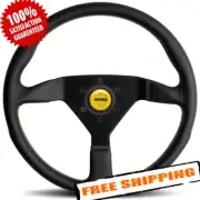 MOMO MCL35BK5B 3-Spoke Montecarlo Series Leather Steering Wheel w/ Yellow Stitch