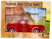 CountrySide Nostalgic Art Tempered Glass Cutting Board Red Farm Truck NEW!!!