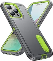 Jarttarn Case Compatible with iPhone 16 Pro Max (2024) with Invisible Stand, Soft TPU + Hard PC Drop Protection Colorblocking Cover (Gray+Green)