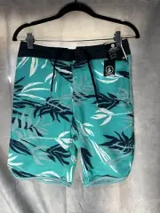 Volcom Boys Bleeding Leaf Mod Board Shorts, Electric Blue, Size 28