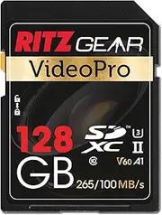 SD Card UHS-II 128GB SDXC Memory Card U3 V60 A1, Extreme Performance Video Pro SD Card (R 265mb/s 120mb/s Write) for Advanced DSLR Functions, Well-Suited for Video, Including 4K,8K, 3D, Full HD Video