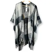 WOOLRICH NWT Amelia Gray Black Fringe Wrap Women's OS