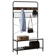 New Vintage Brown Coat Rack Hall Tree with Storage for Entryway With 10 Hooks