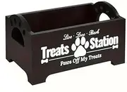 AIMALL Cat and Dog Treat Storage Box, Decorative Paw Design, Durable Wood Organizer for Pet Food and Toy Sorting - Black or White, 9in(L) x 5.1in(W) x 4.9in(H)